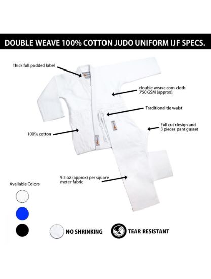 Picture of JUDO UNIFORM DOUBLE WEAVES NEW IJF SPECS WHITE